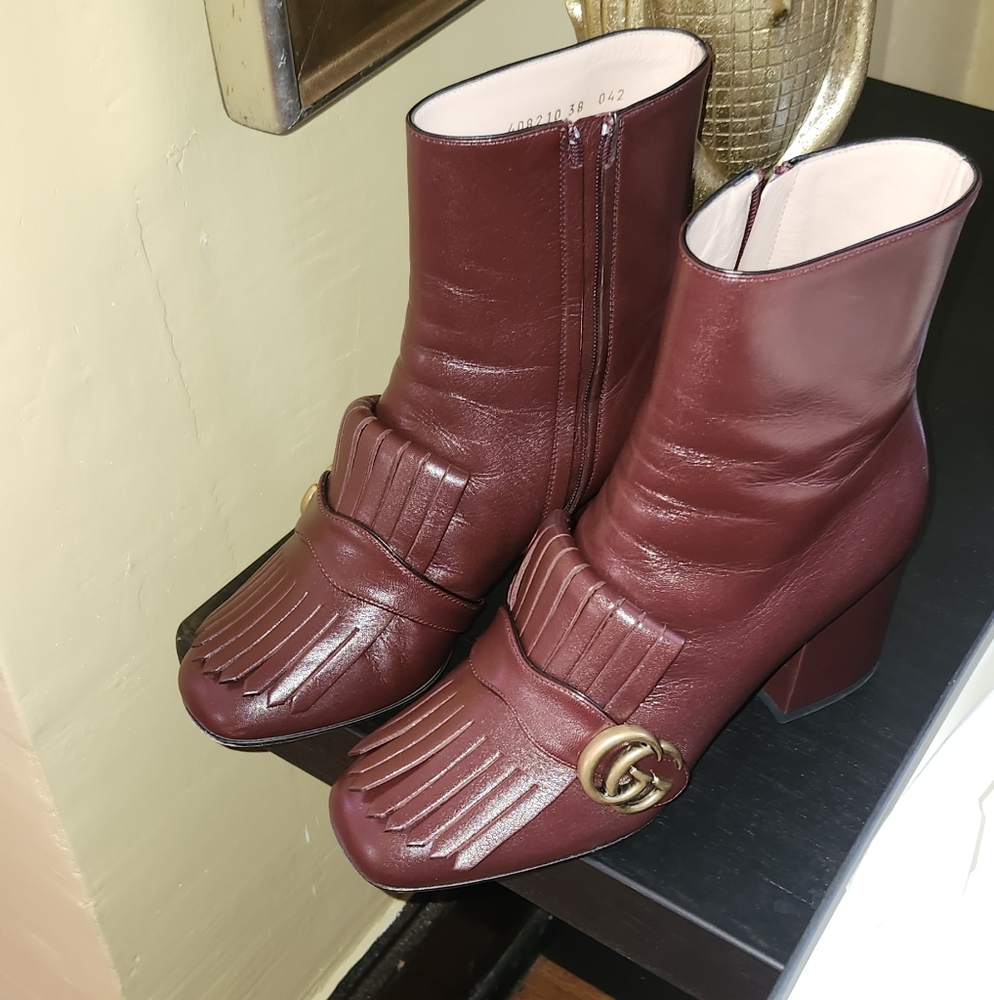 Gucci Women's Maroon Leather Ankle Booties